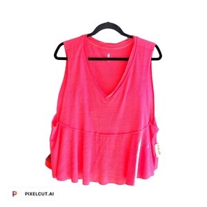 Free People Movement Bright Red Flowing Hemline V Neck Top